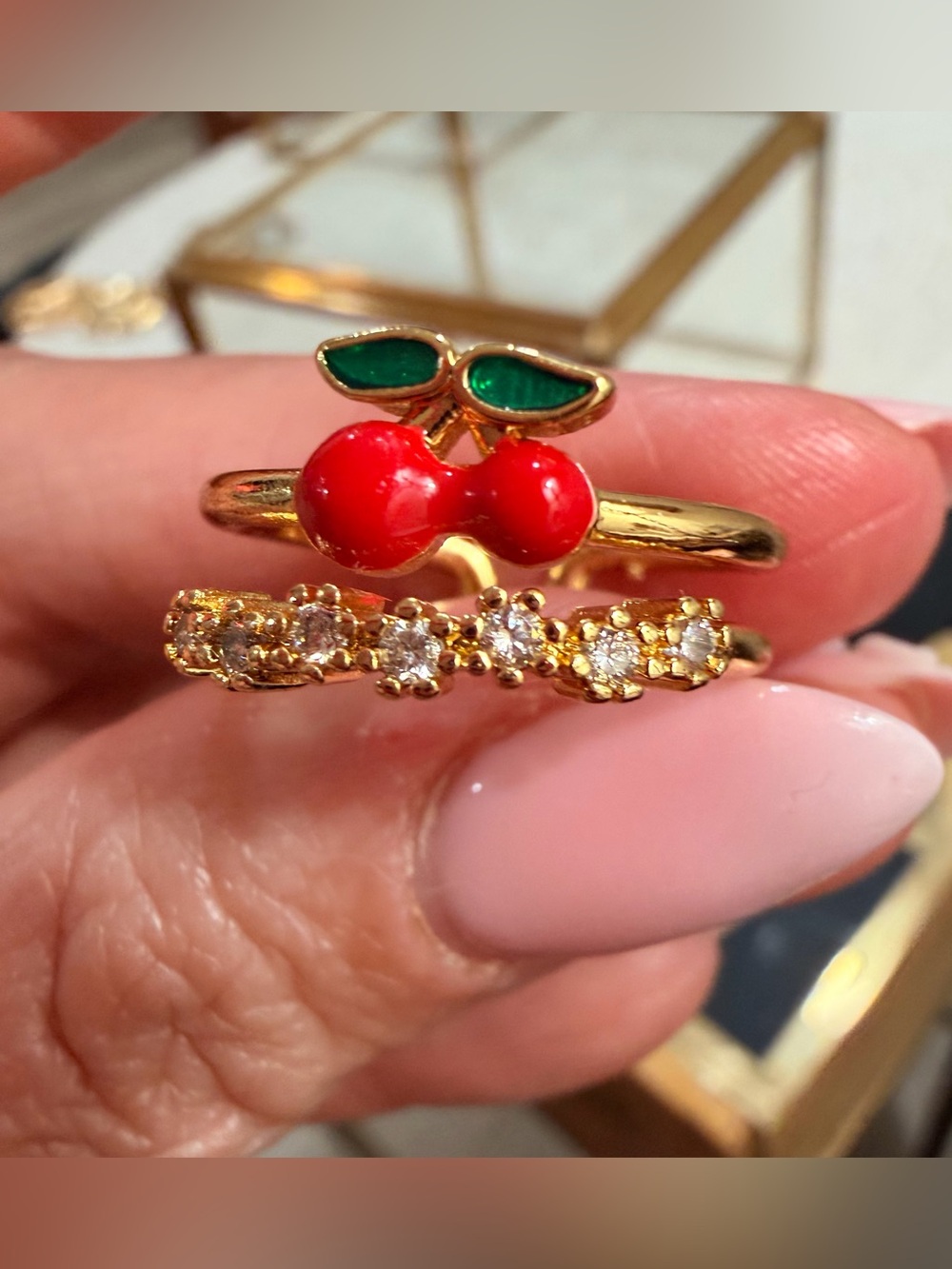 Gold Filled Cherry Pavé Double Band Ring – Kawaii Dainty Fashion Jewelry